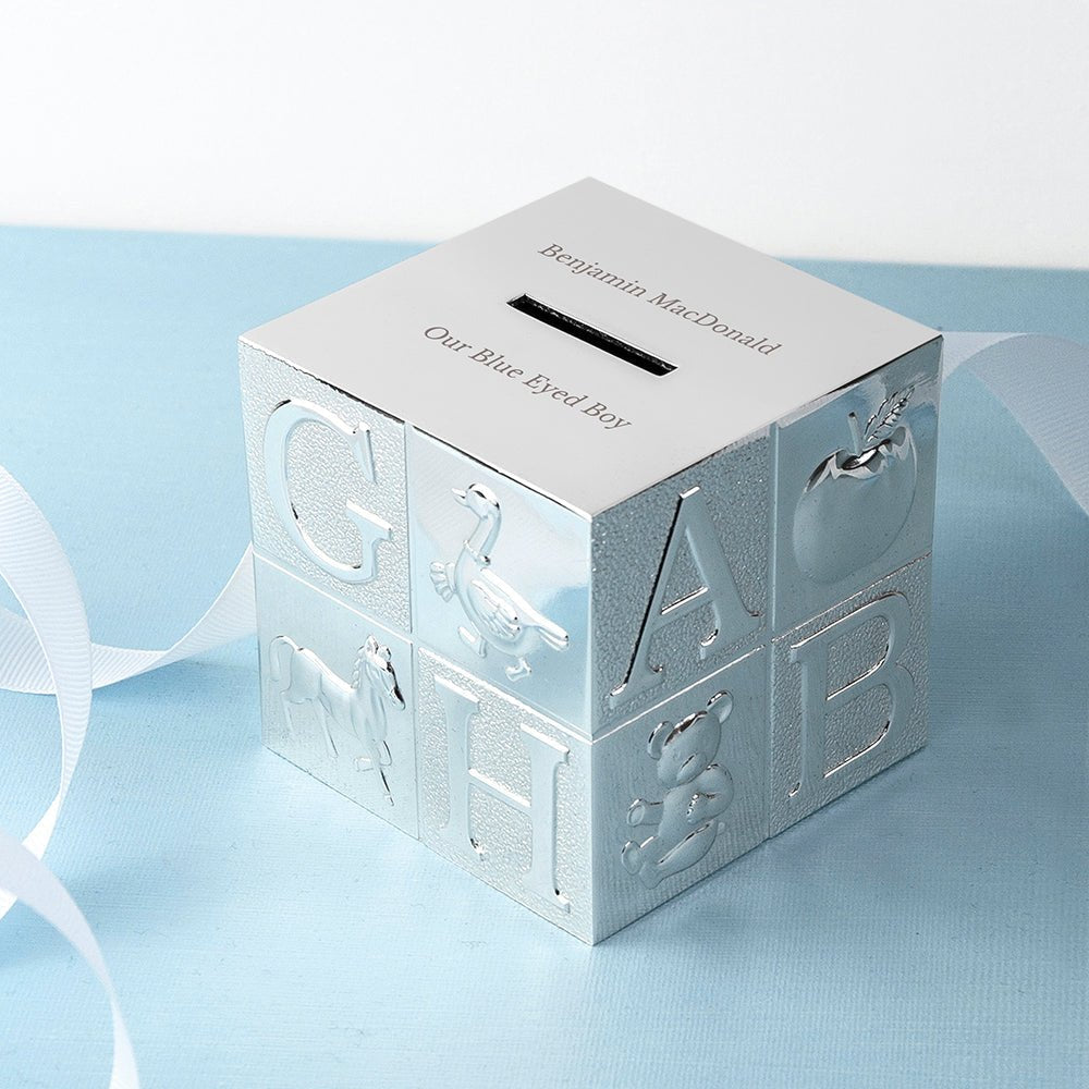 Personalised Silver Plated Abc Money Box