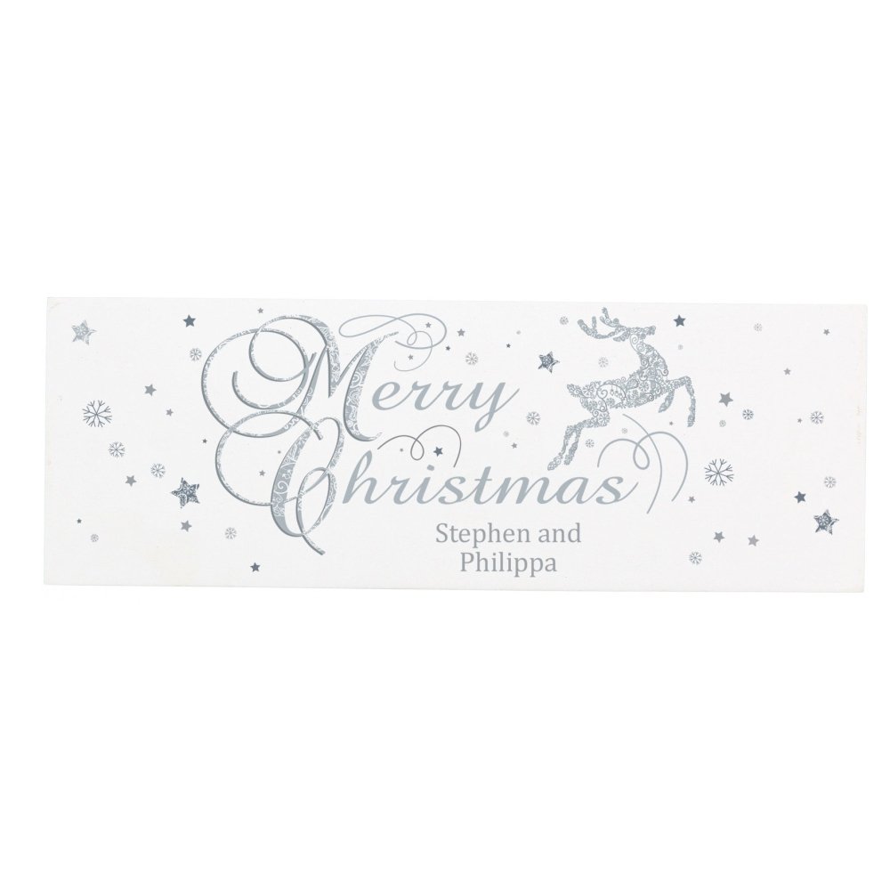 Personalised Silver Reindeer Wooden Block Sign
