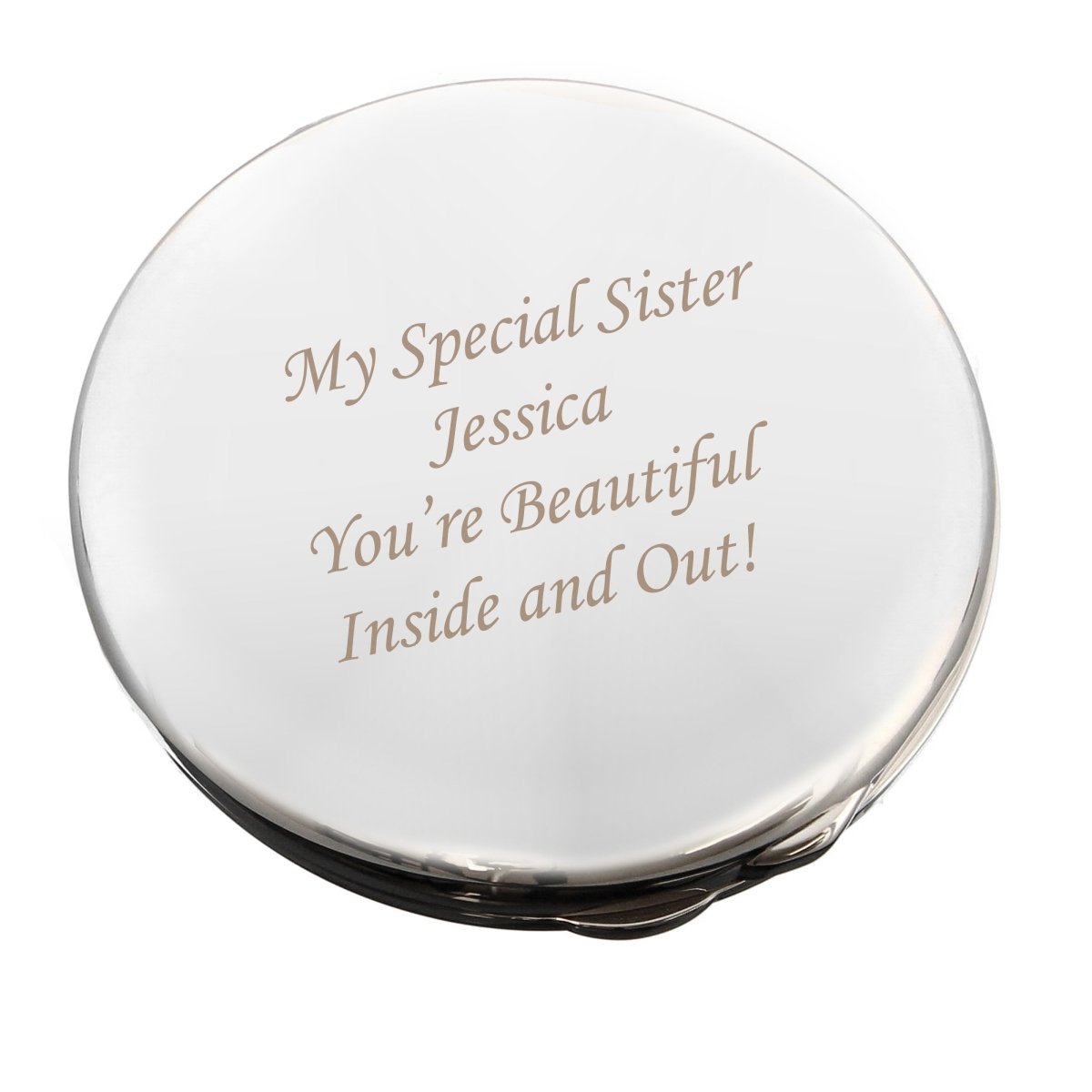 Personalised Silver Round Compact Mirror