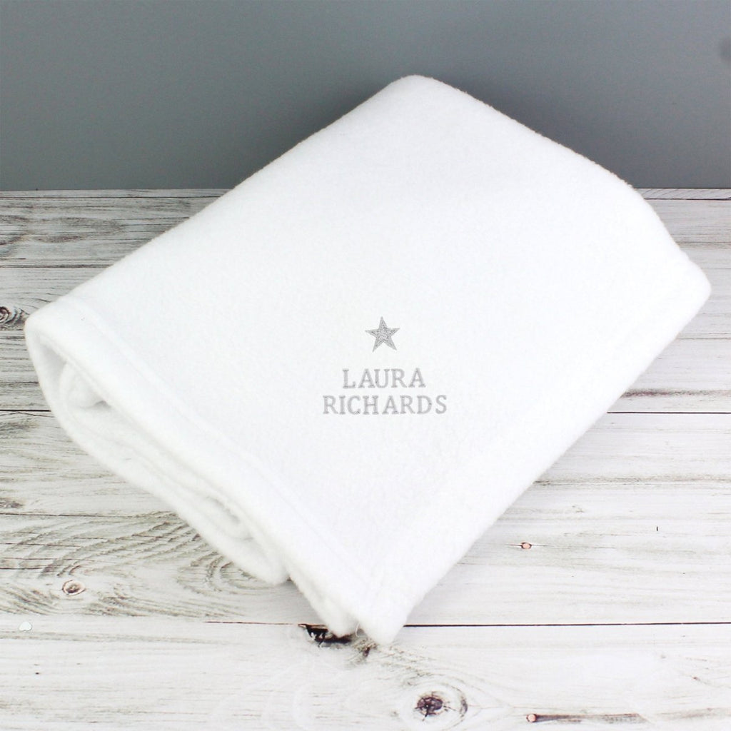 Personalised Silver Star White Baby Blanket
