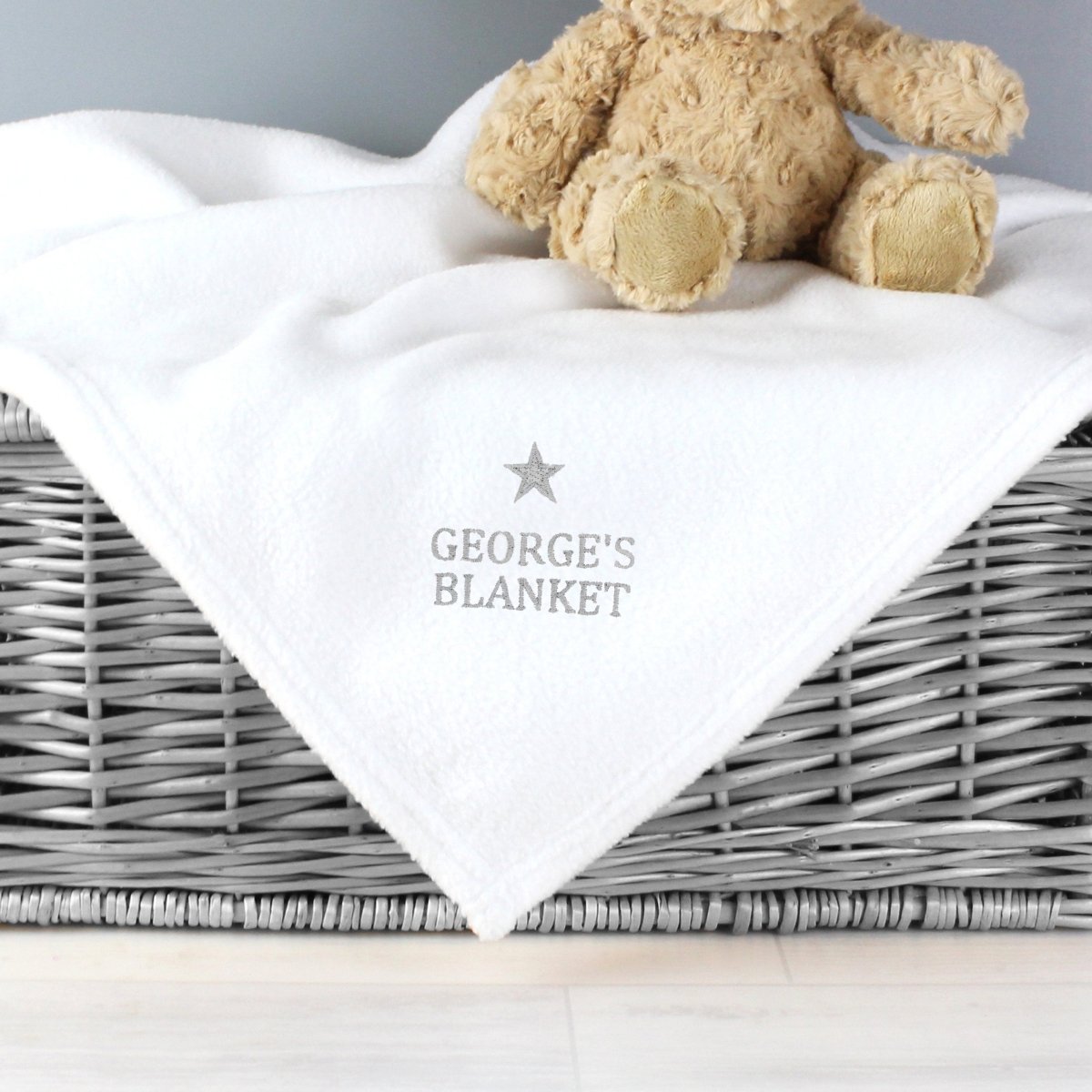 Personalised Silver Star White Baby Blanket