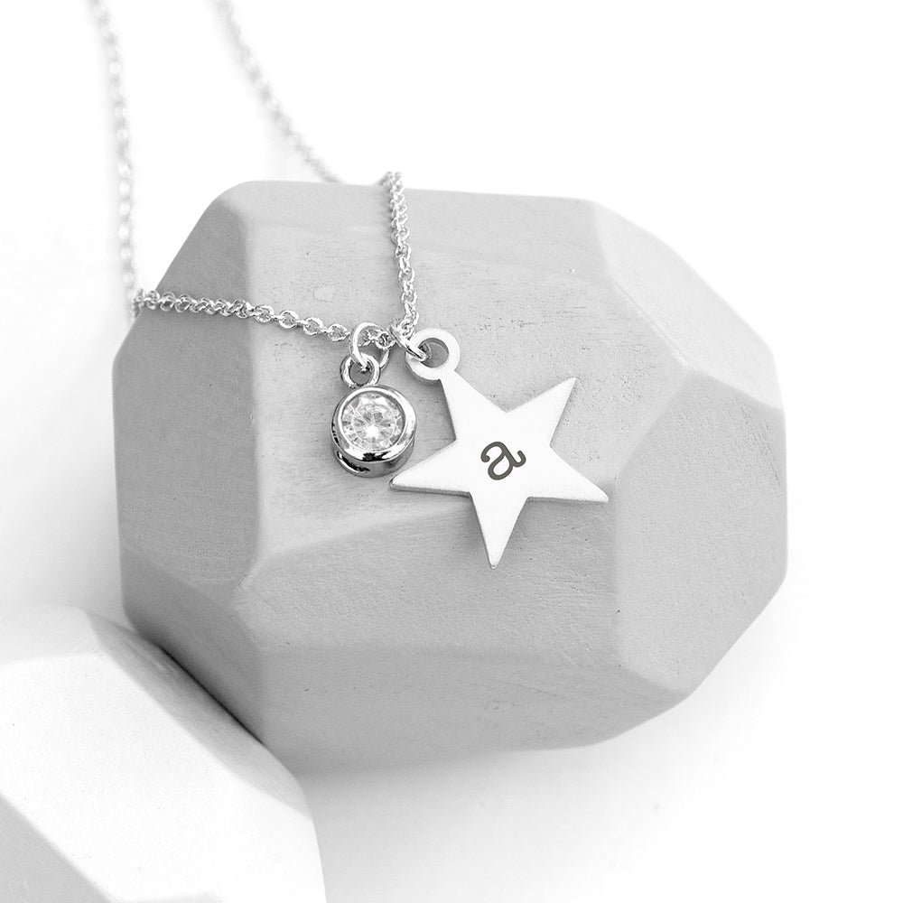 Personalised Personalised Silver Star with Birthstone Crystal Necklace