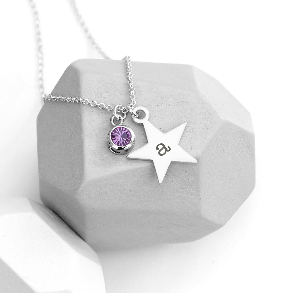 Personalised Personalised Silver Star with Birthstone Crystal Necklace