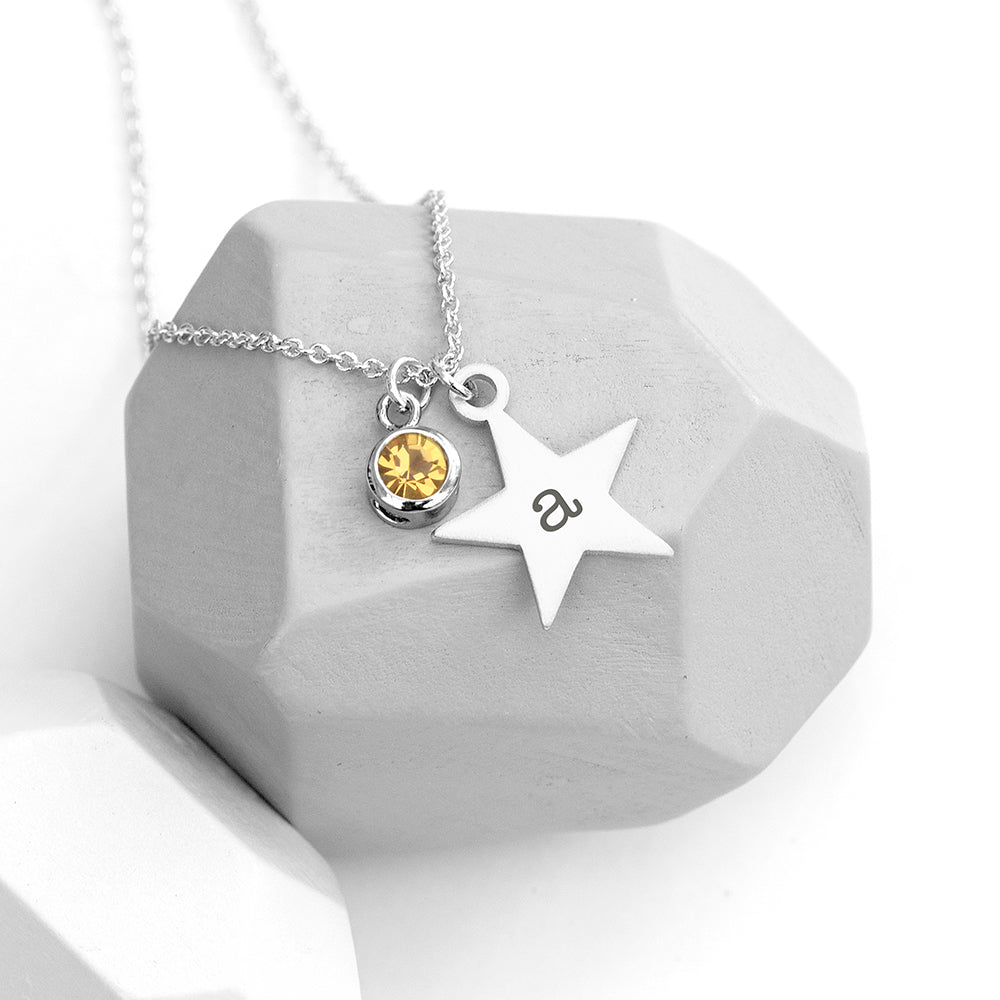 Personalised Personalised Silver Star with Birthstone Crystal Necklace