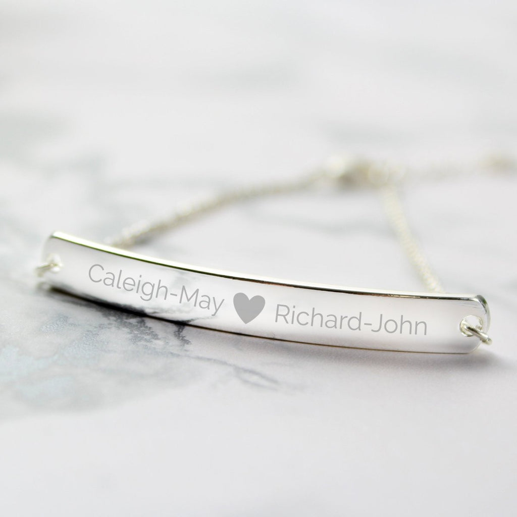 Personalised Silver Tone Heart Bar Bracelet