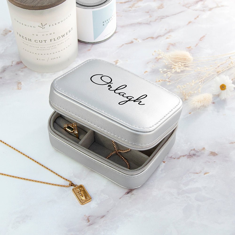 Personalised Metallic Silver Travel Jewellery Case