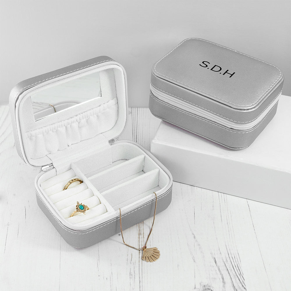 Personalised Metallic Silver Travel Jewellery Case