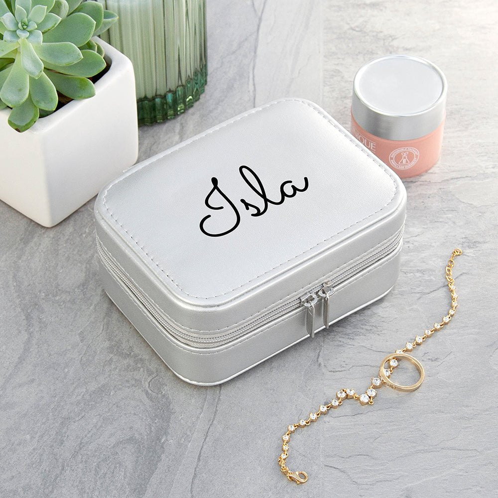 Personalised Metallic Silver Travel Jewellery Case