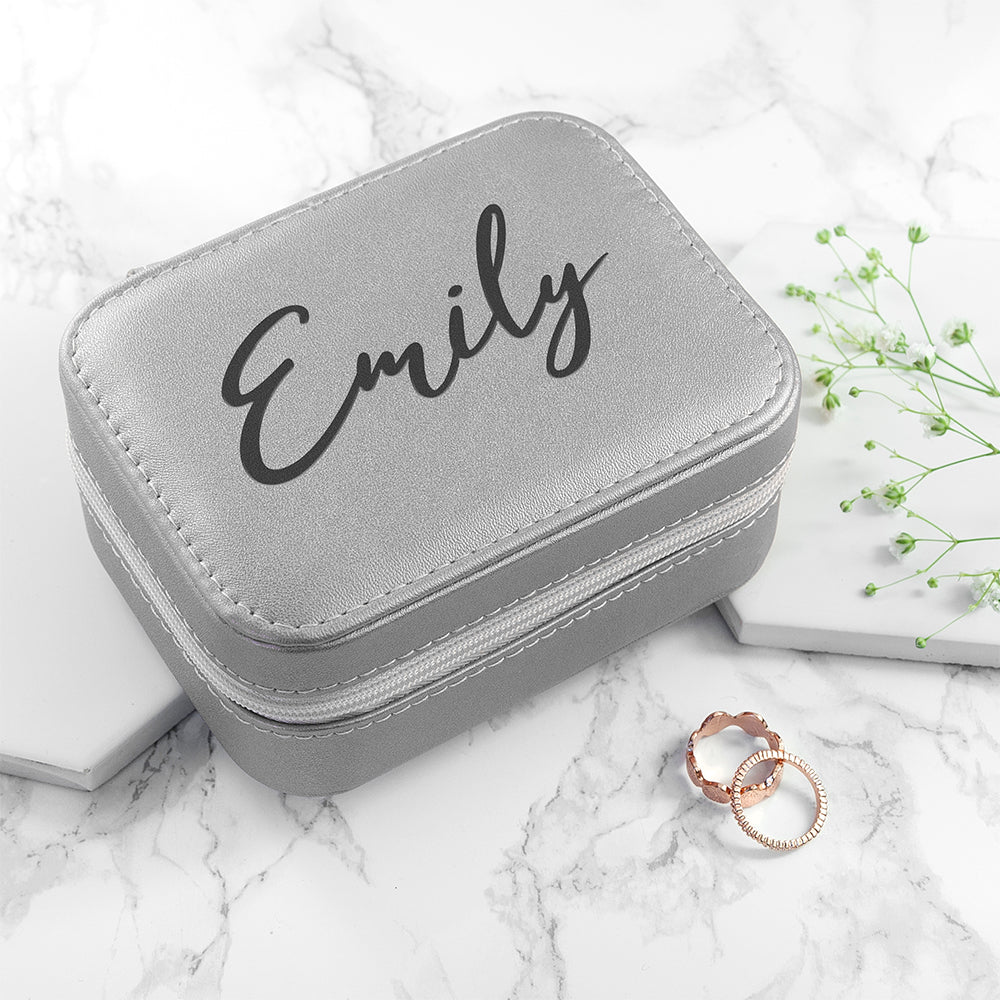 Personalised Metallic Silver Travel Jewellery Case