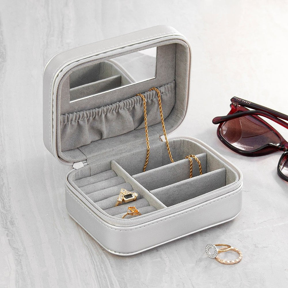 Personalised Metallic Silver Travel Jewellery Case