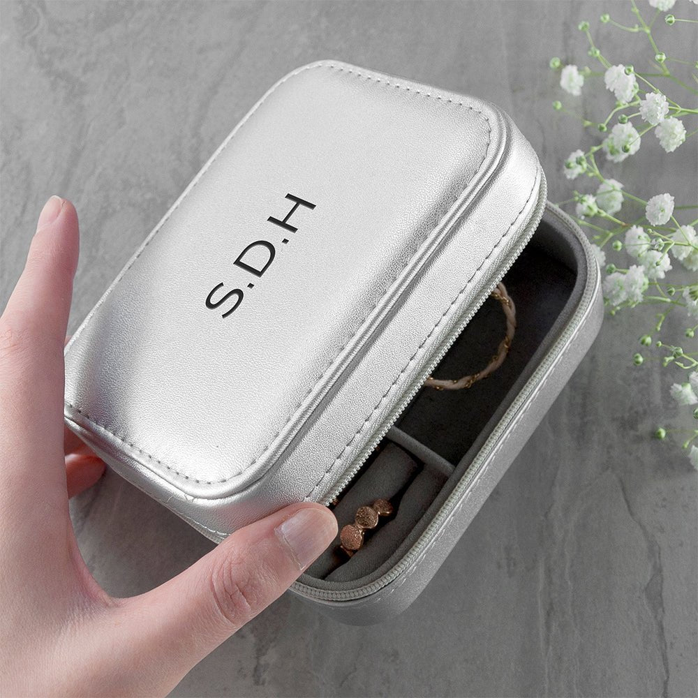 Personalised Metallic Silver Travel Jewellery Case