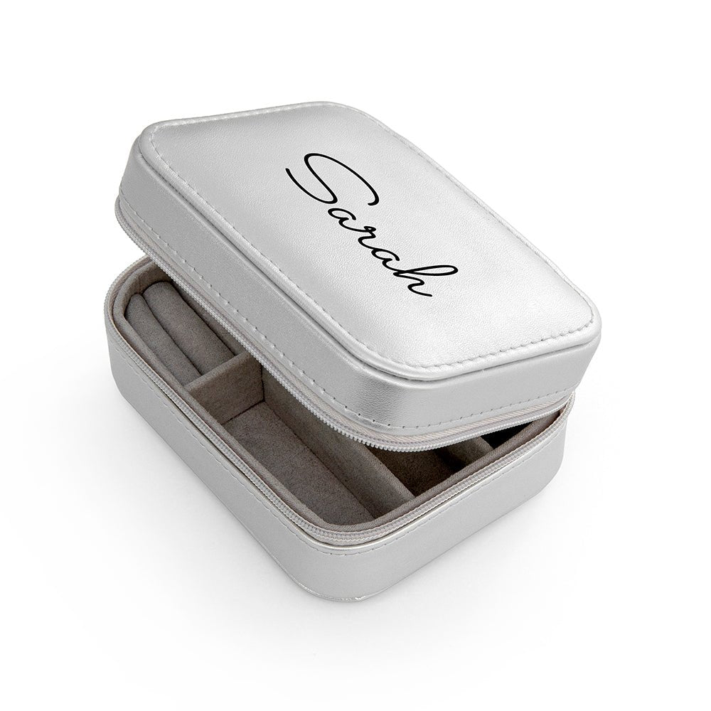 Personalised Metallic Silver Travel Jewellery Case