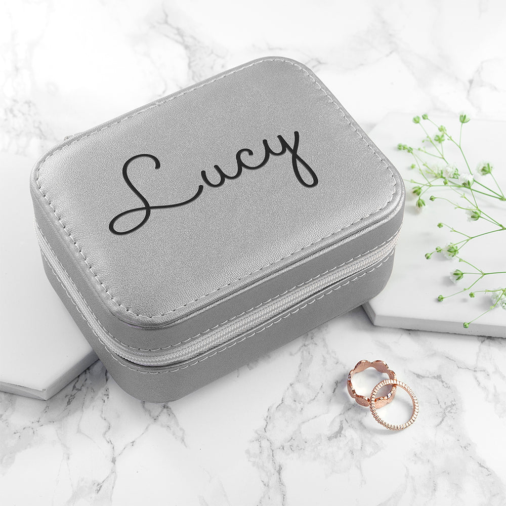 Personalised Metallic Silver Travel Jewellery Case