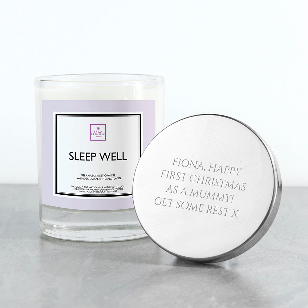 Personalised Sleep Well Soy Candle With Silver Lid