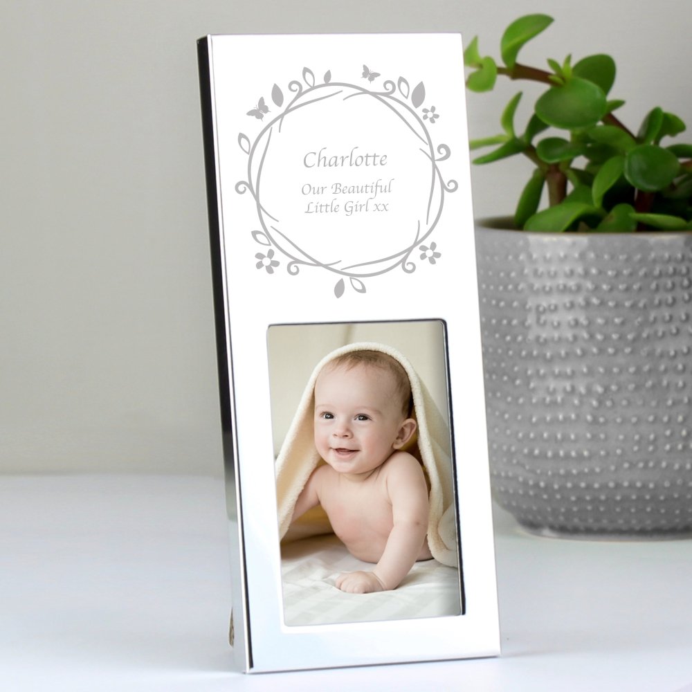 Personalised Small Butterfly Swirl 2x3 Inch Silver Photo Frame