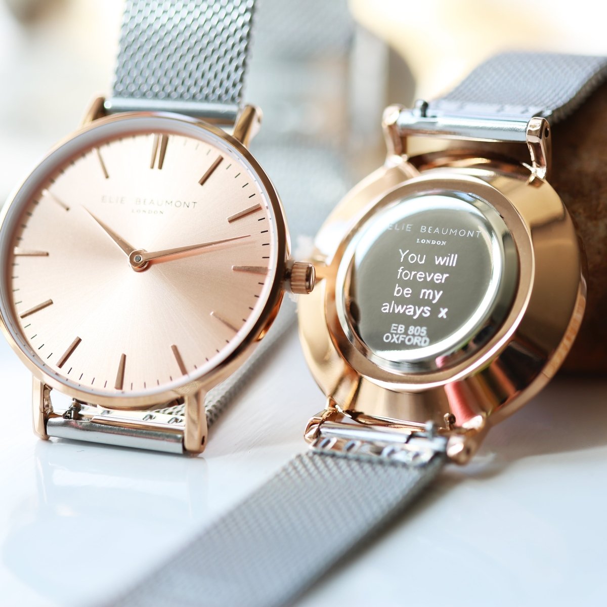 Personalised Small Elie Beaumont Rose Silver Watch