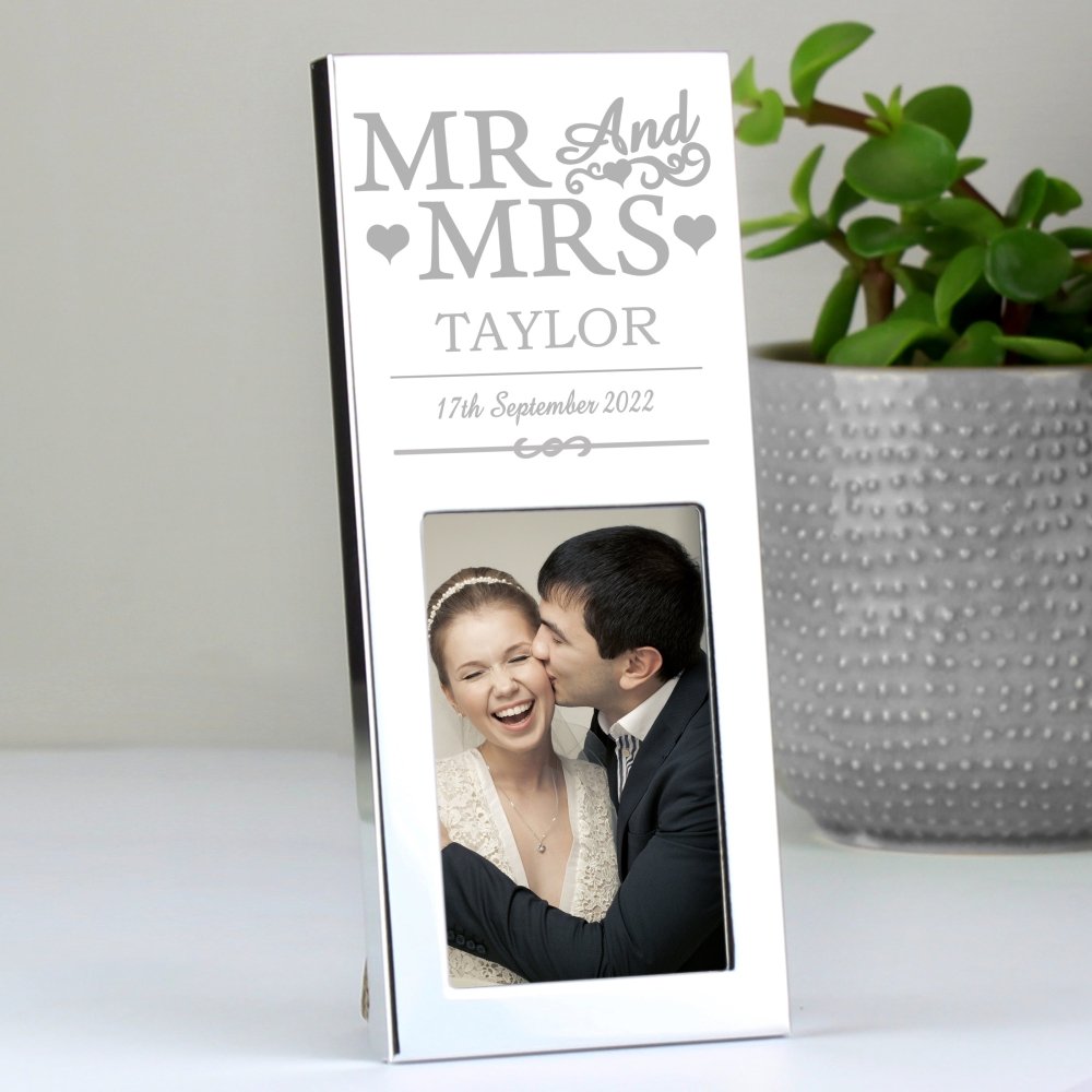 Personalised Small Mr & Mrs 2x3 Inch Silver Photo Frame