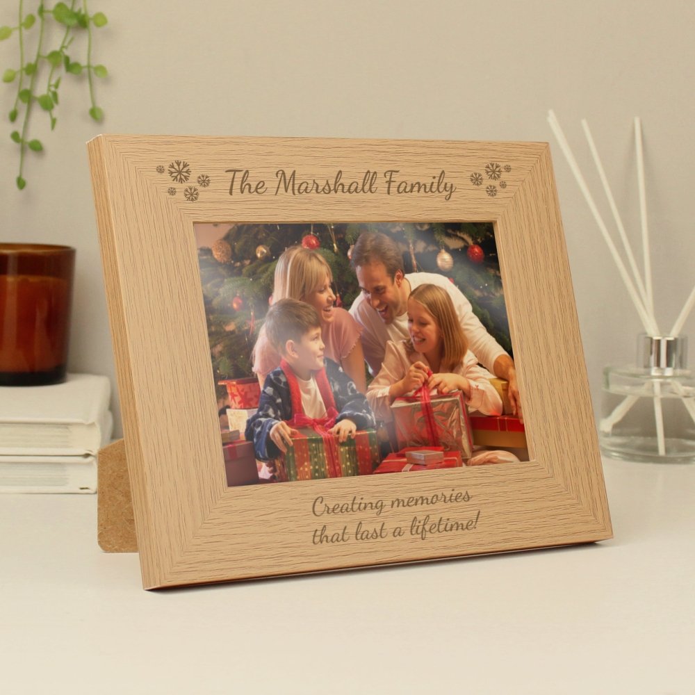 Personalised Snowflake 7x5 Inch Landscape Wooden Photo Frame
