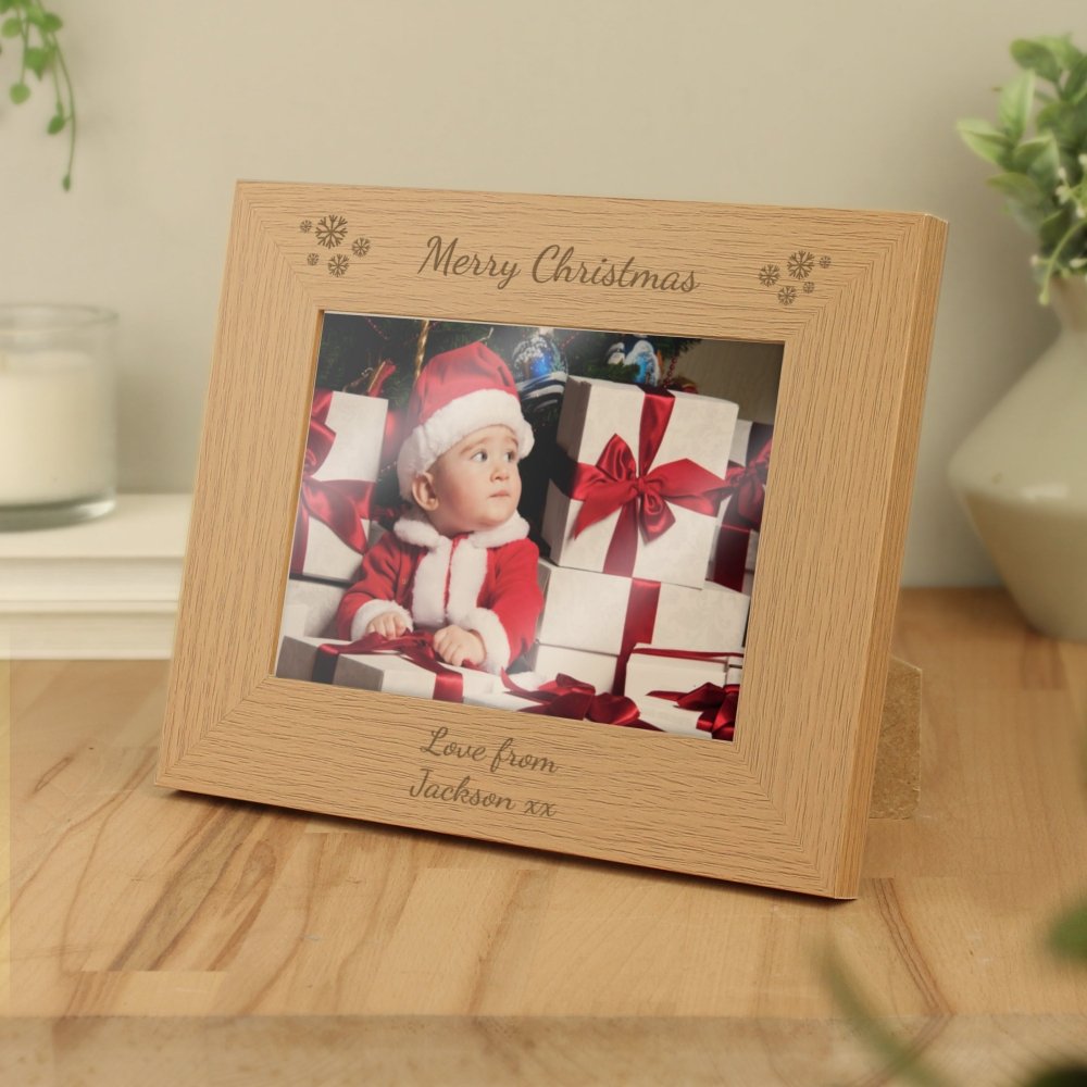 Personalised Snowflake 7x5 Inch Landscape Wooden Photo Frame
