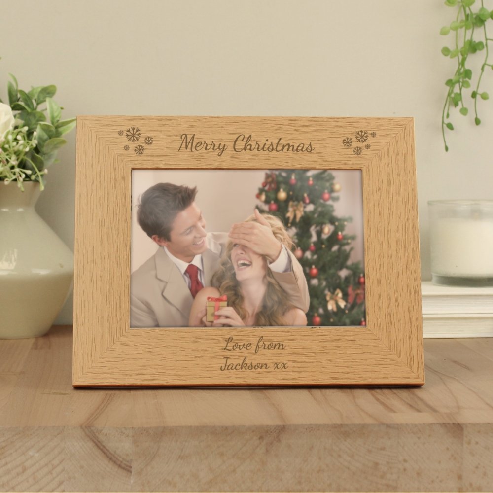 Personalised Snowflake 7x5 Inch Landscape Wooden Photo Frame