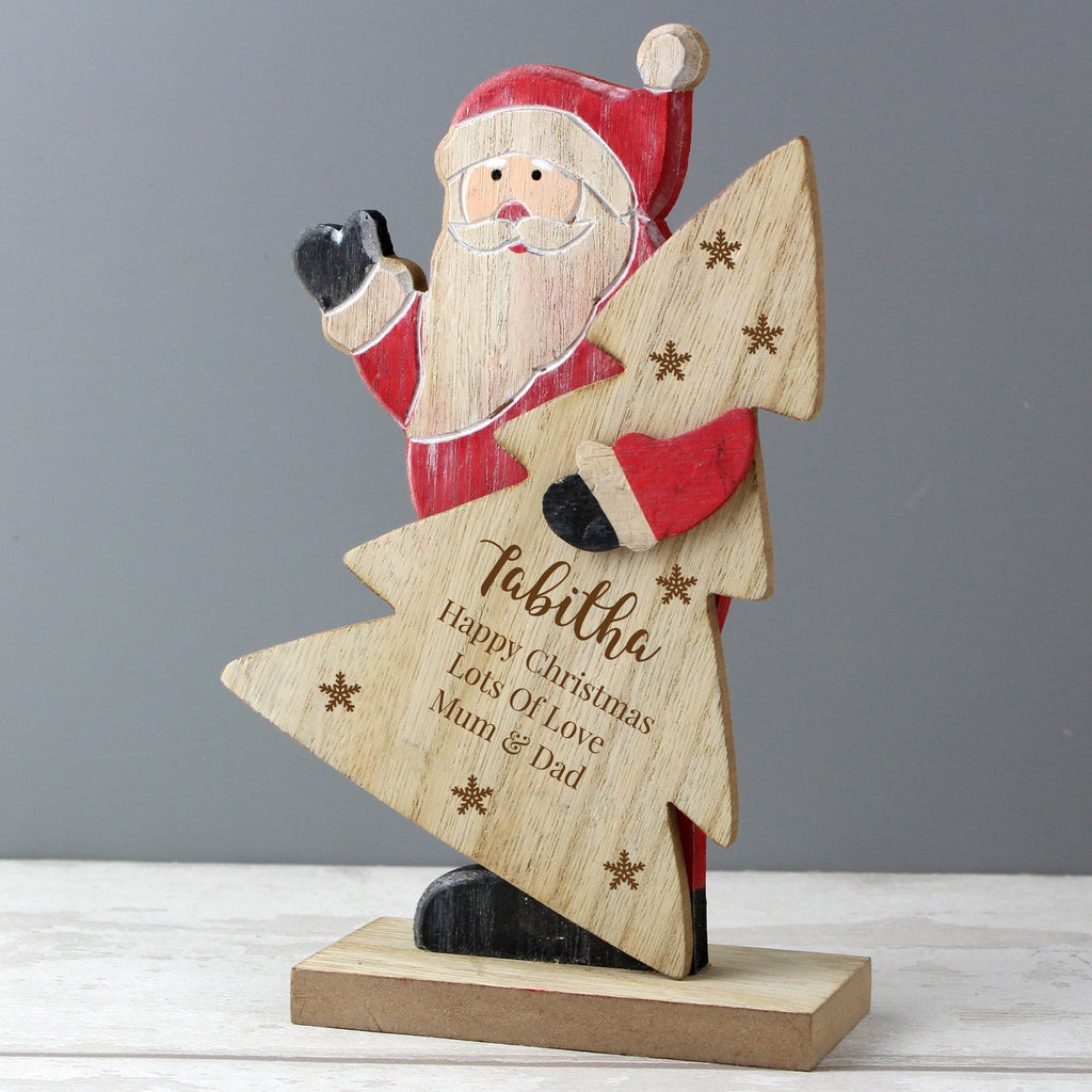 Personalised Snowflake Wooden Santa Decoration