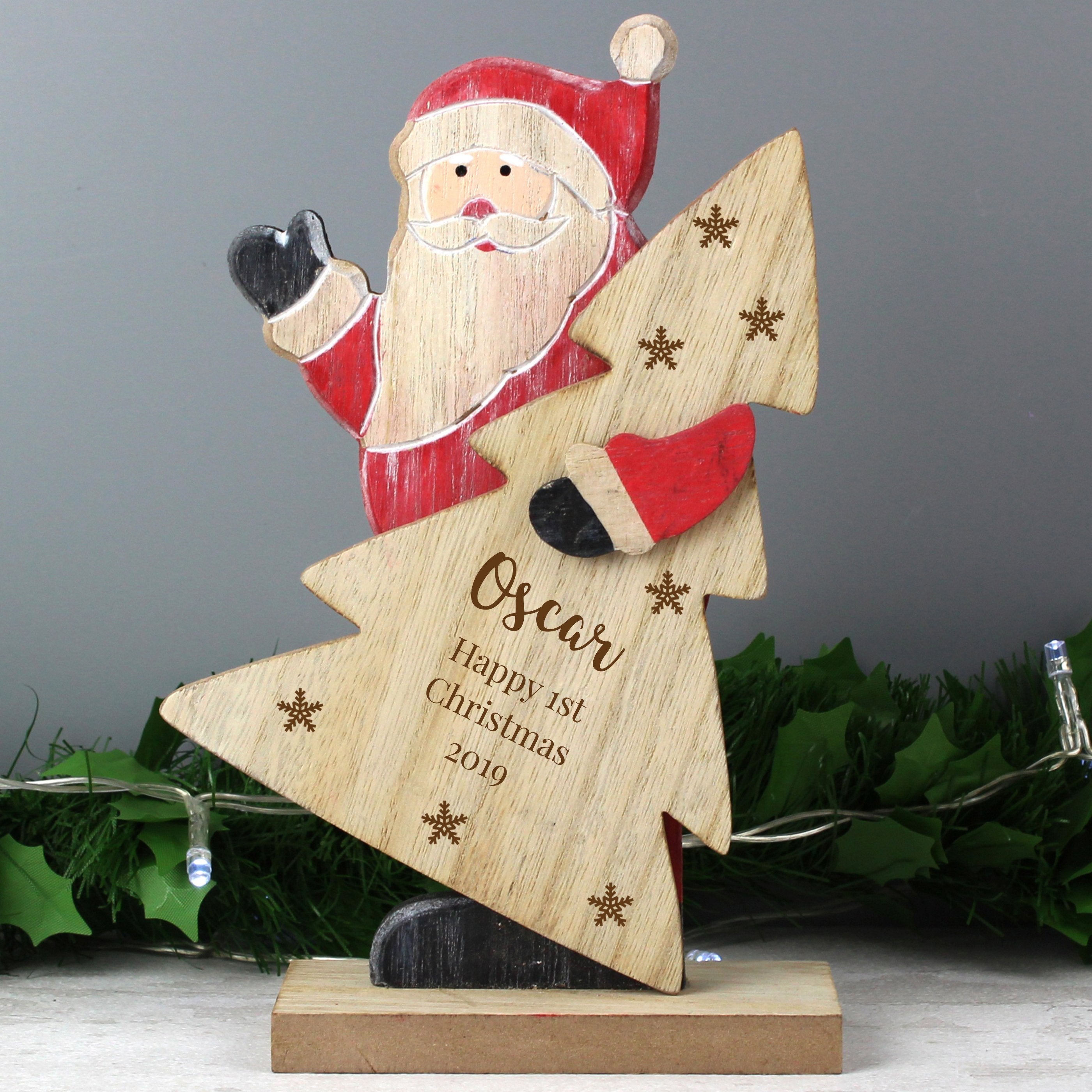 Personalised Snowflake Wooden Santa Decoration