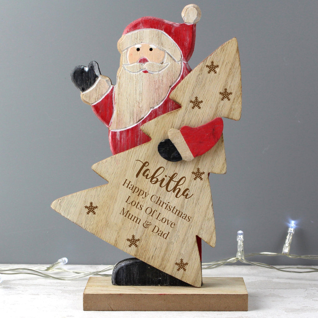 Personalised Snowflake Wooden Santa Decoration