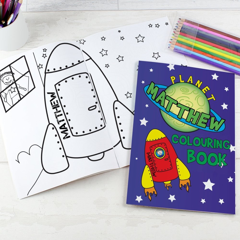Personalised Space Colouring Book With Pencil Crayons