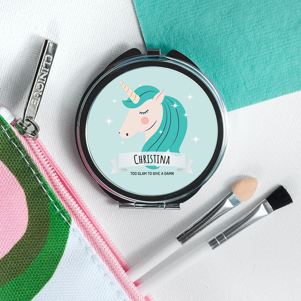 Personalised Personalised Sparkle Squad Round Blue Compact Mirror