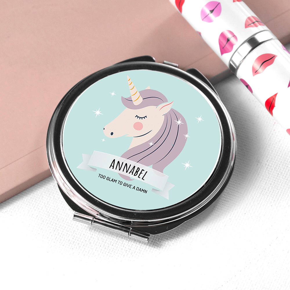 Personalised Personalised Sparkle Squad Round Blue Compact Mirror