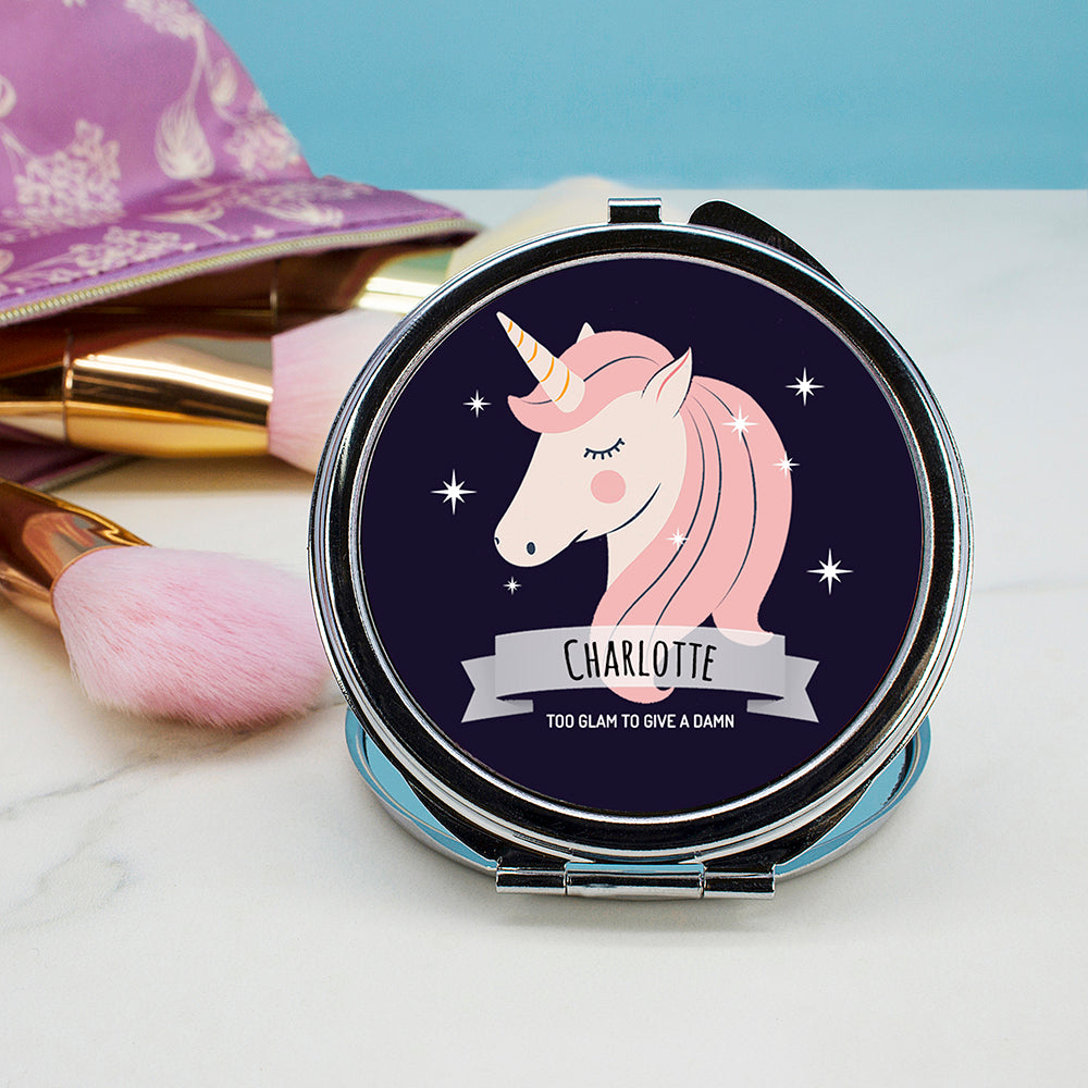 Personalised Personalised Sparkle Squad Round Navy Compact Mirror