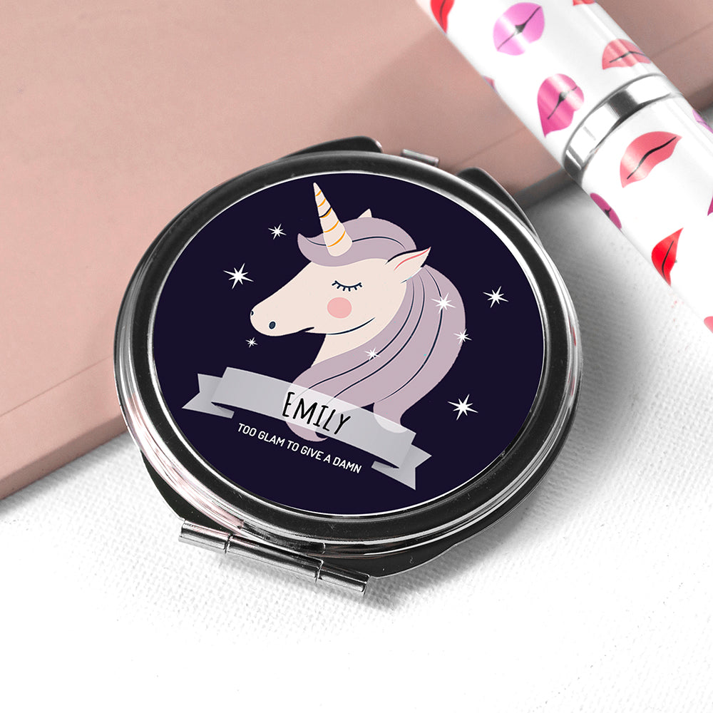 Personalised Personalised Sparkle Squad Round Navy Compact Mirror