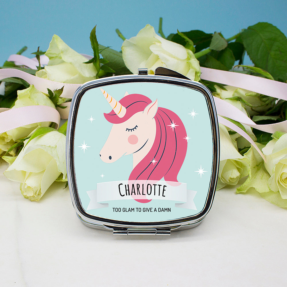 Personalised Personalised Sparkle Squad Square Blue Compact Mirror