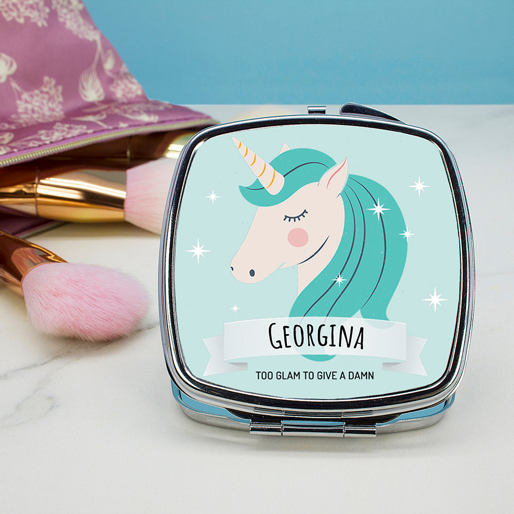 Personalised Personalised Sparkle Squad Square Blue Compact Mirror