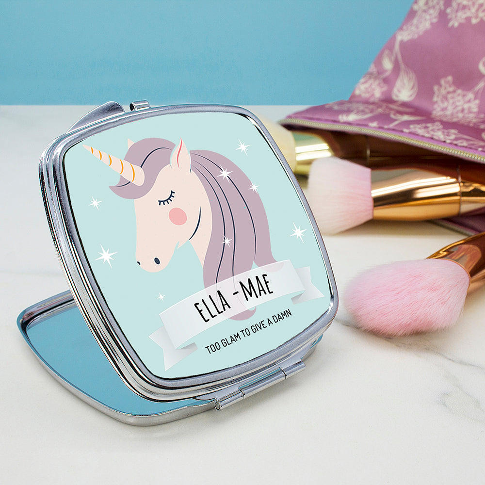 Personalised Personalised Sparkle Squad Square Blue Compact Mirror