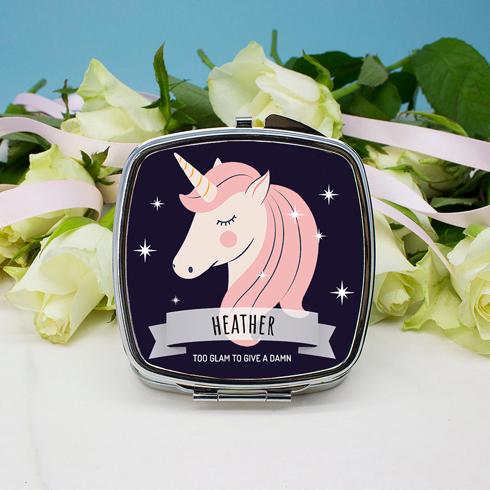 Personalised Personalised Sparkle Squad Square Navy Compact Mirror