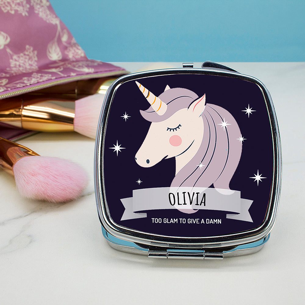 Personalised Personalised Sparkle Squad Square Navy Compact Mirror