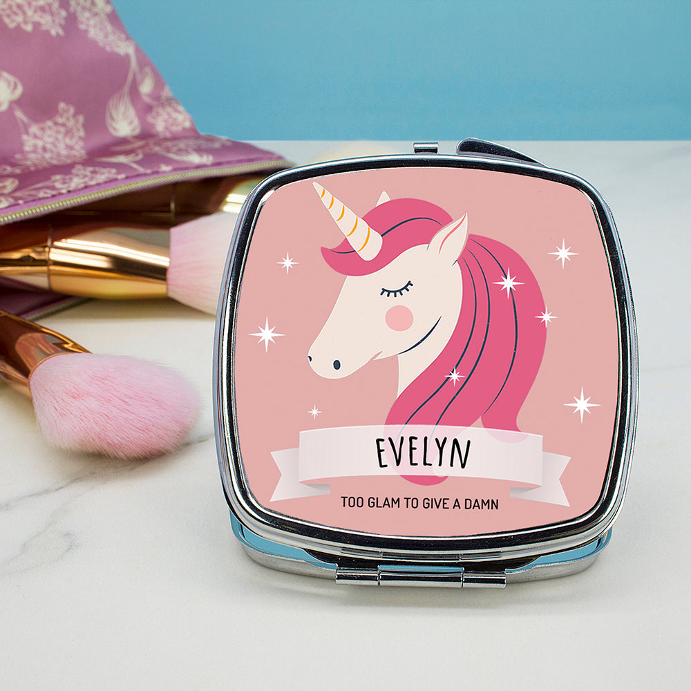 Personalised Personalised Sparkle Squad Square Pink Compact Mirror