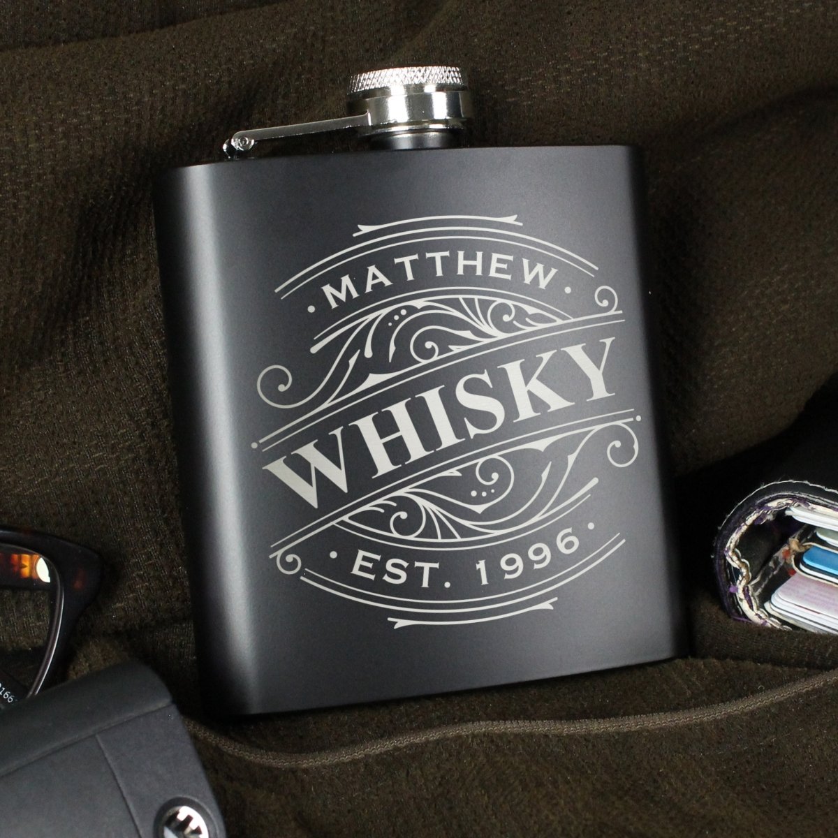 Personalised Spirit Black Hip Flask - Father's Day Gift