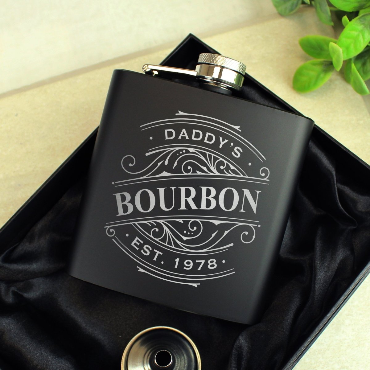 Personalised Spirit Black Hip Flask - Father's Day Gift