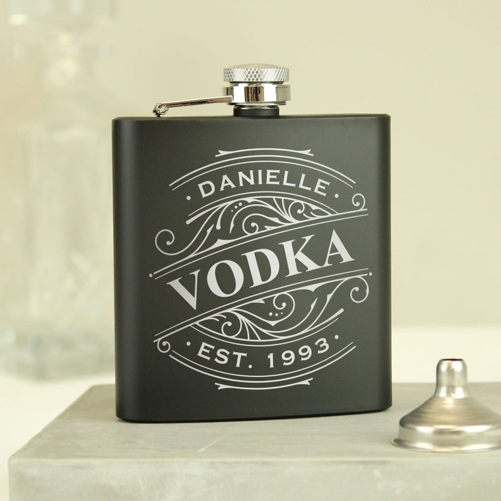 Personalised Spirit Black Hip Flask - Father's Day Gift
