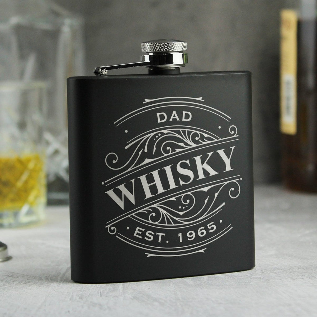 Personalised Spirit Black Hip Flask - Father's Day Gift