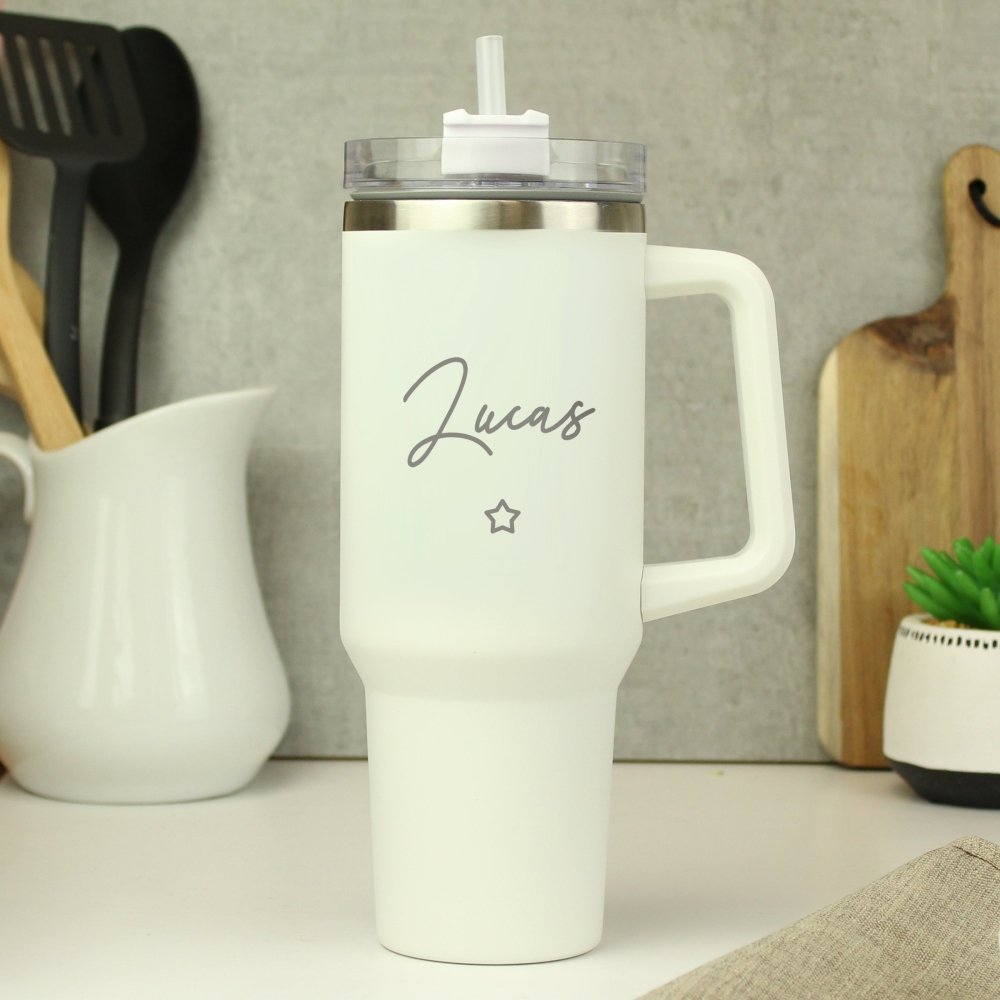 Personalised Star 40Oz White Travel Cup