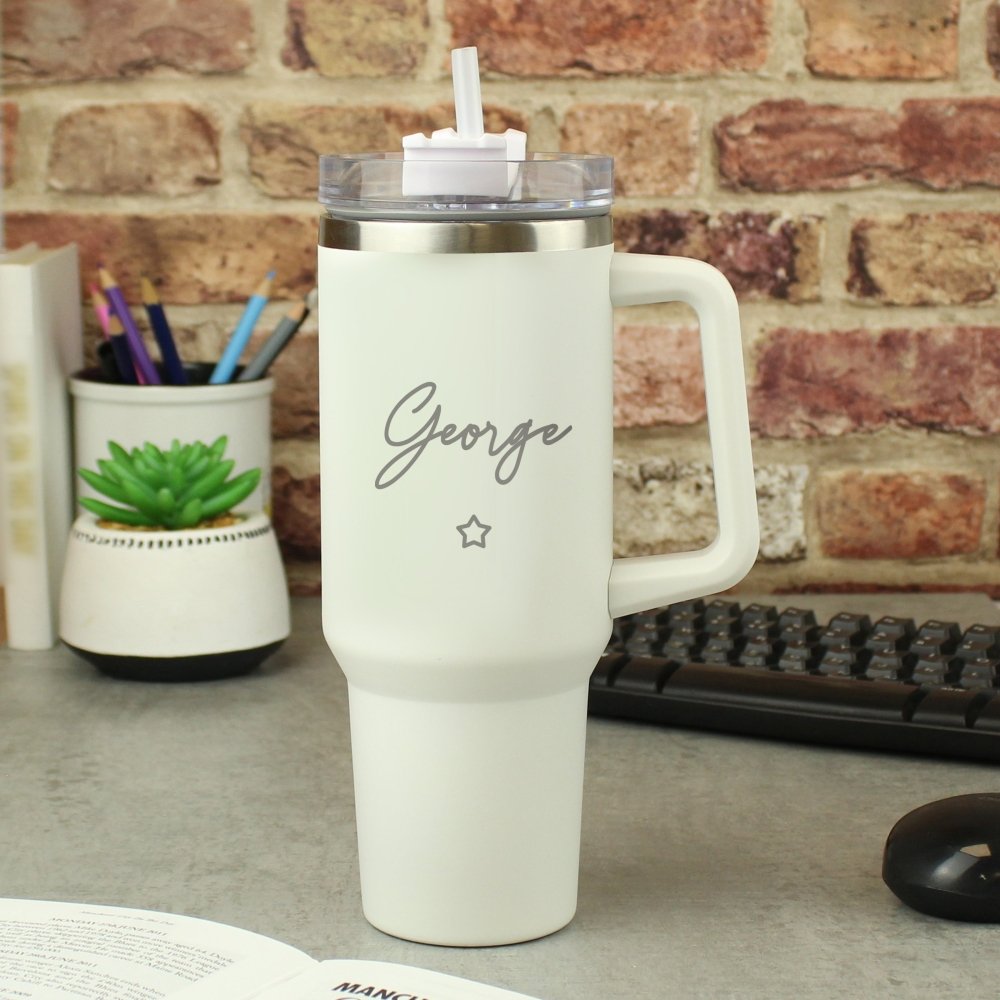 Personalised Star 40Oz White Travel Cup