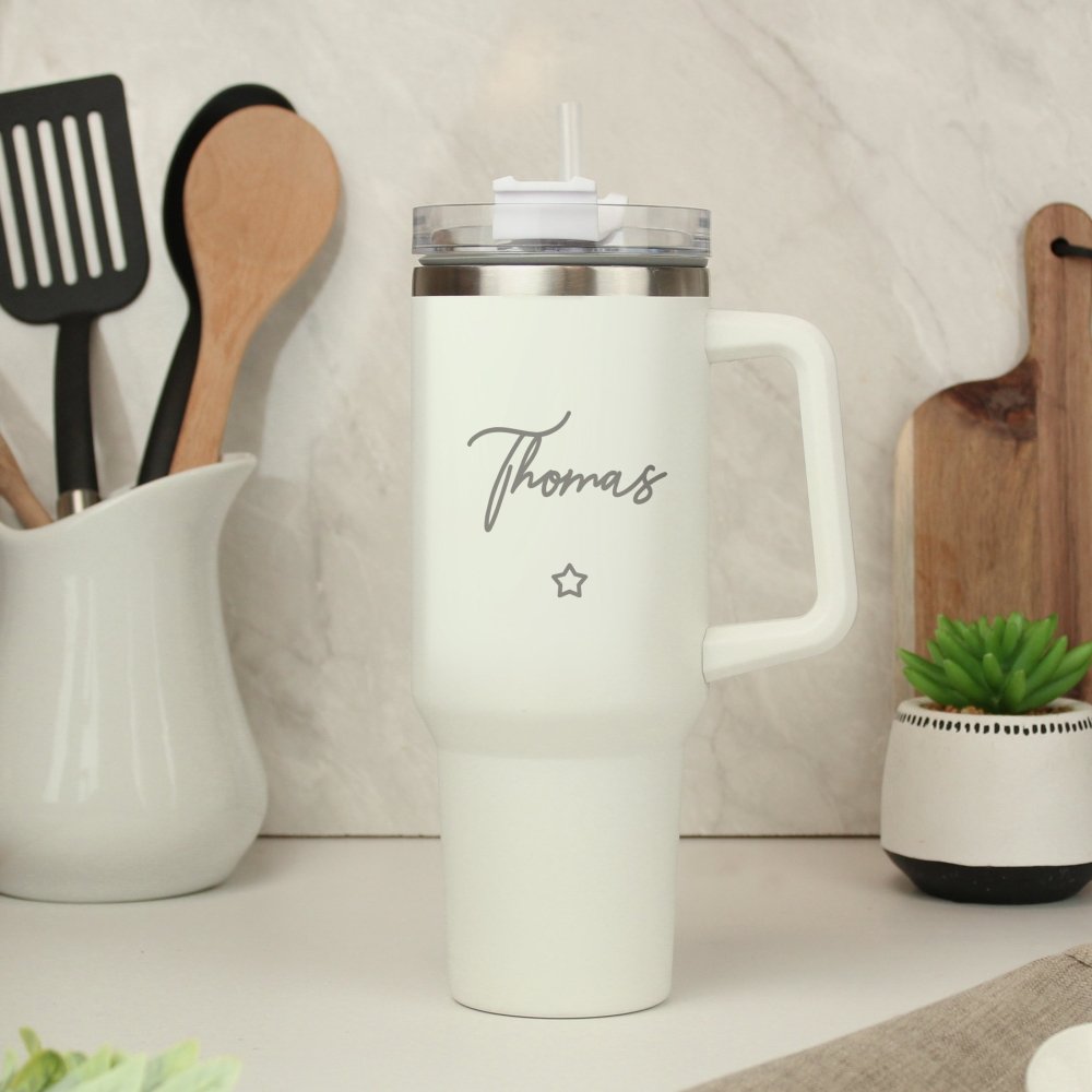 Personalised Star 40Oz White Travel Cup