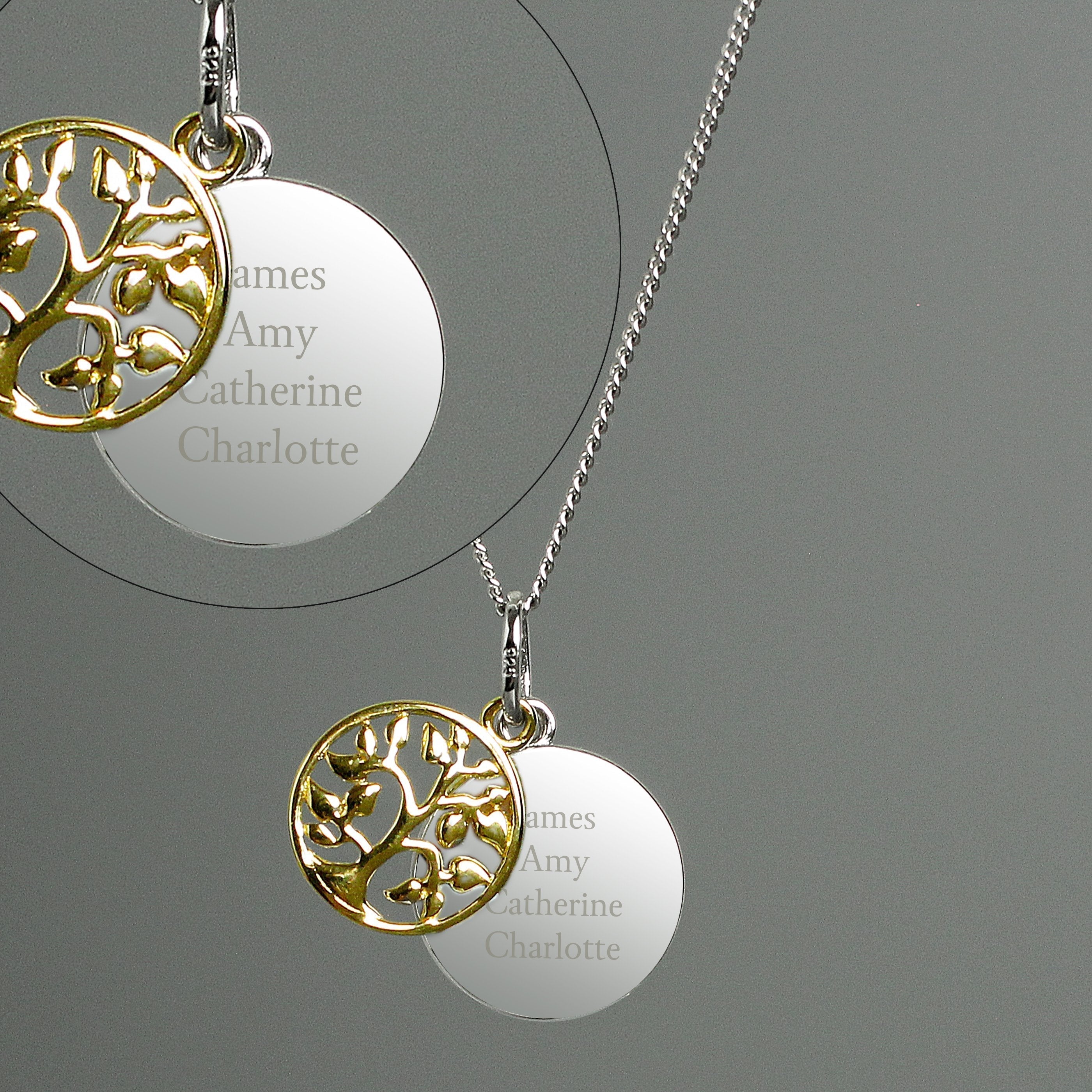 Personalised Sterling Silver & 9Ct Gold Family Tree Of Life Necklace