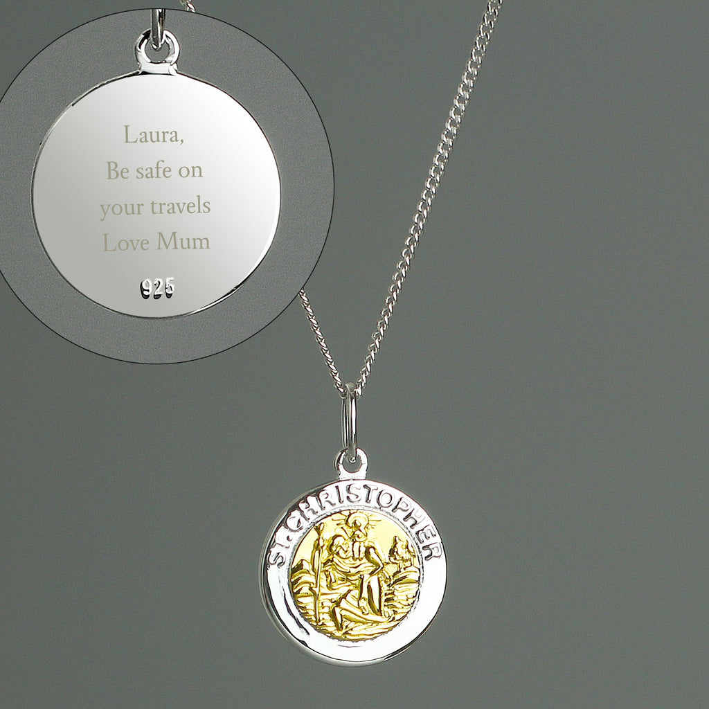 Personalised Sterling Silver & 9Ct Gold St. Christopher Necklace