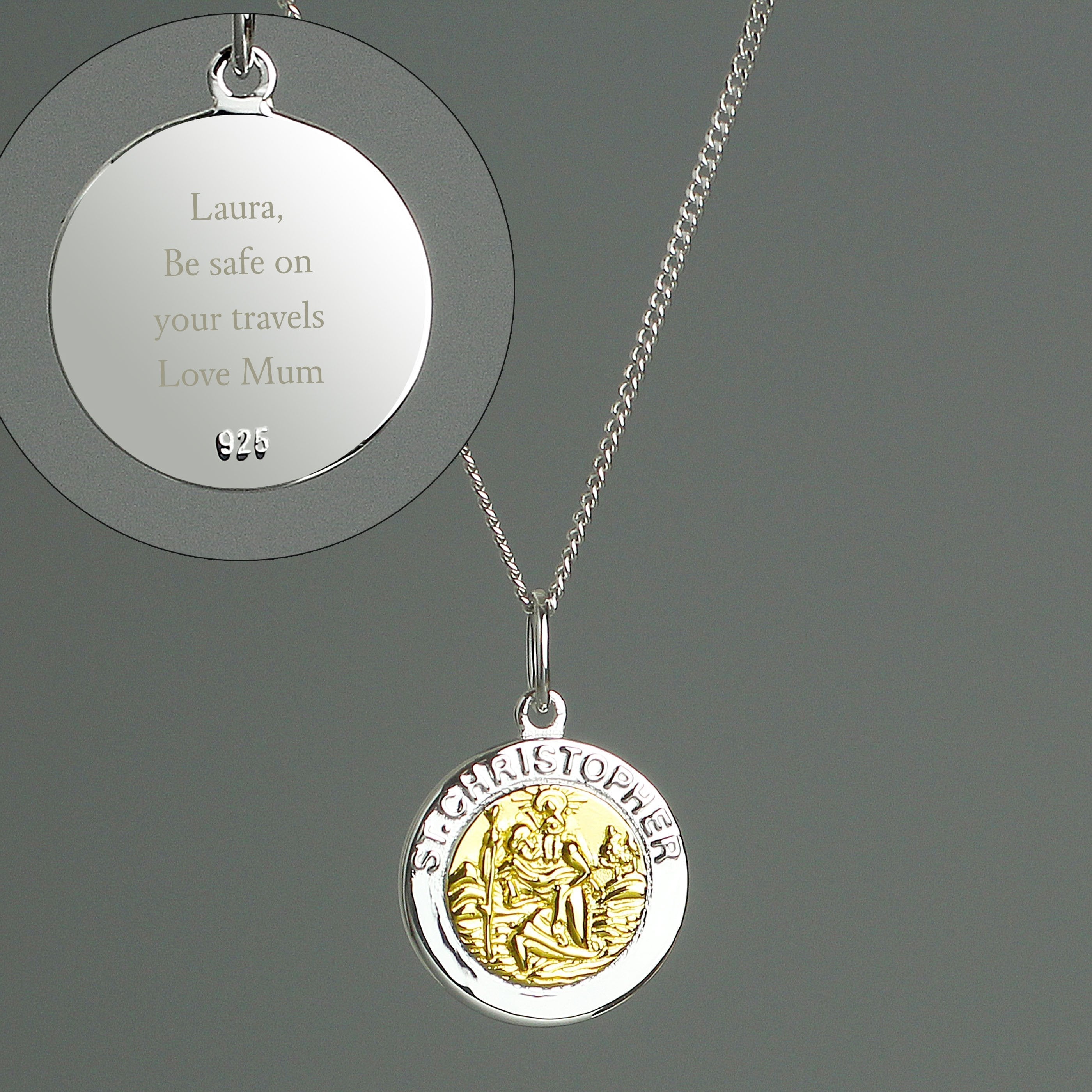 Personalised Sterling Silver & 9Ct Gold St. Christopher Necklace