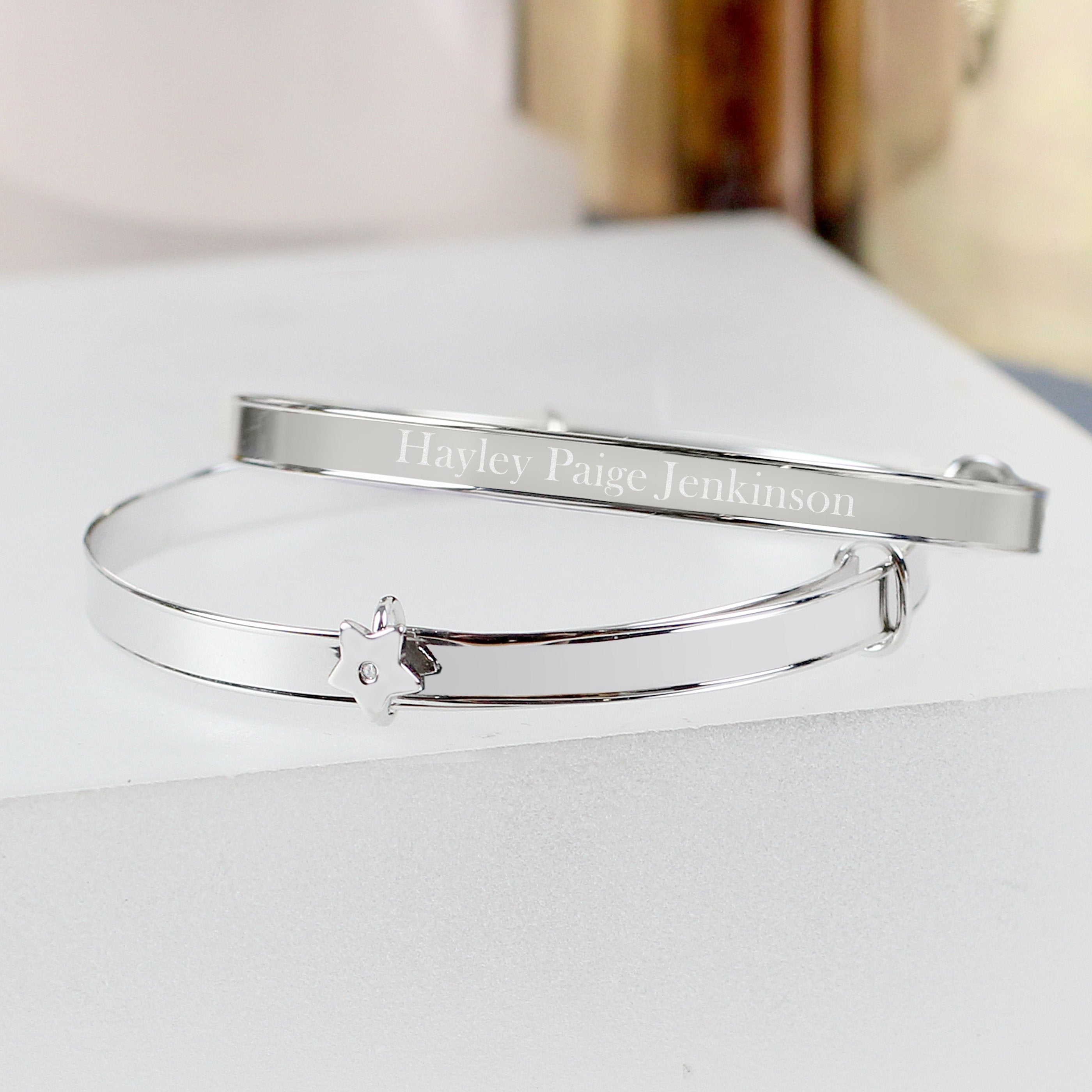 Personalised Sterling Silver Childs Expanding Diamante Star Bracelet -  Ideal For Newborn Babies, Christenings