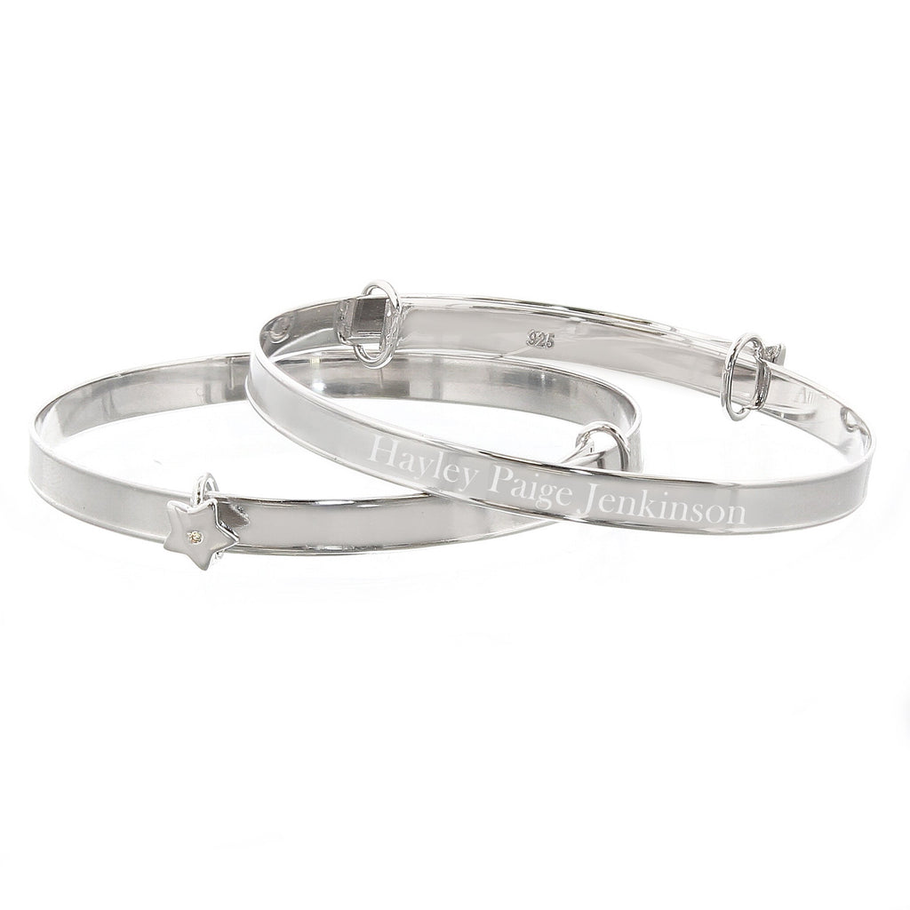 Personalised Sterling Silver Childs Expanding Diamante Star Bracelet -  Ideal For Newborn Babies, Christenings